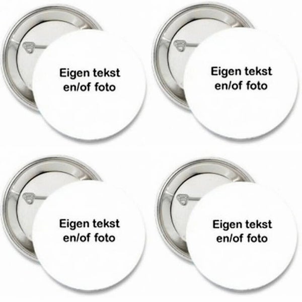 4 Bruids buttons of (kleding)magneten met eigen tekst en/of foto