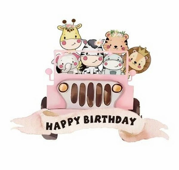 Jungle Safari Themafeest kartonnen taart topper roze