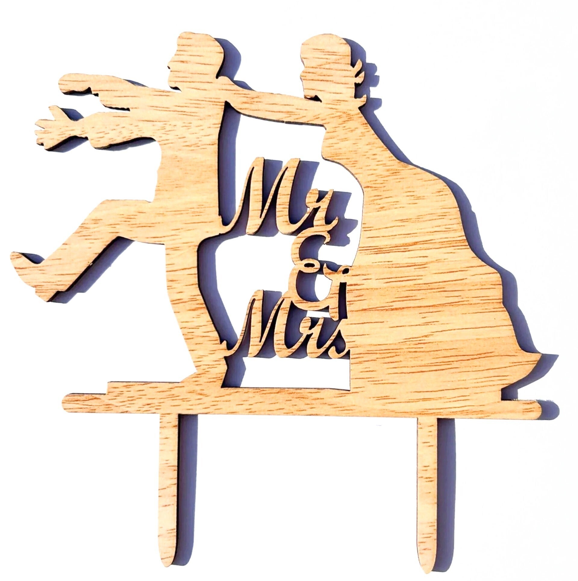 Mr & Mrs bruidstaart topping Running Groom hout