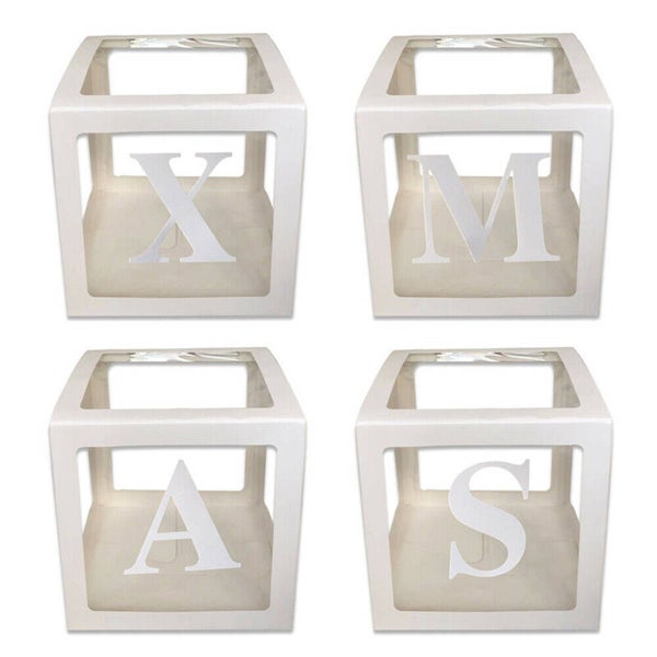 4 doorzichtige letter ballon blokken XMAS wit