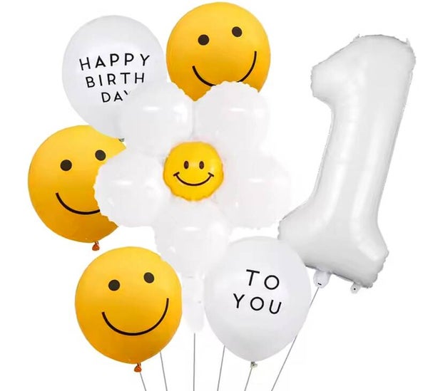 Ballon set Happy First Birthday Smiley Face