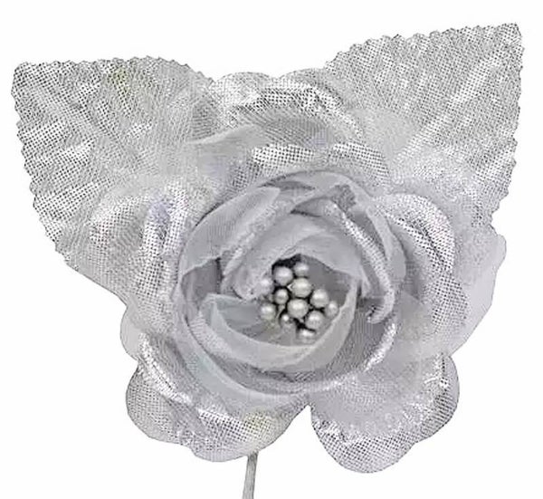 Zijde roos zilver
