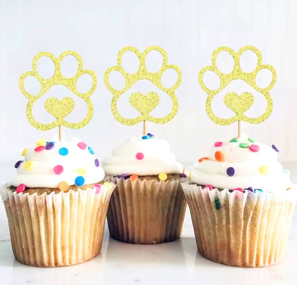 12 Honden cupcake prikkers Pootje goud