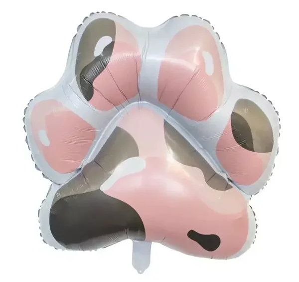 Folie ballon in de vorm van een honden poot roze, wit en grijs
