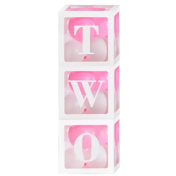 3 doorzichtige letter ballon blokken Two wit inclusief 24 ballonnen roze en wit