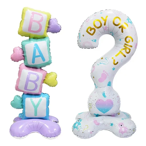 Genderreveal ballon set staand Baby en Vraagteken