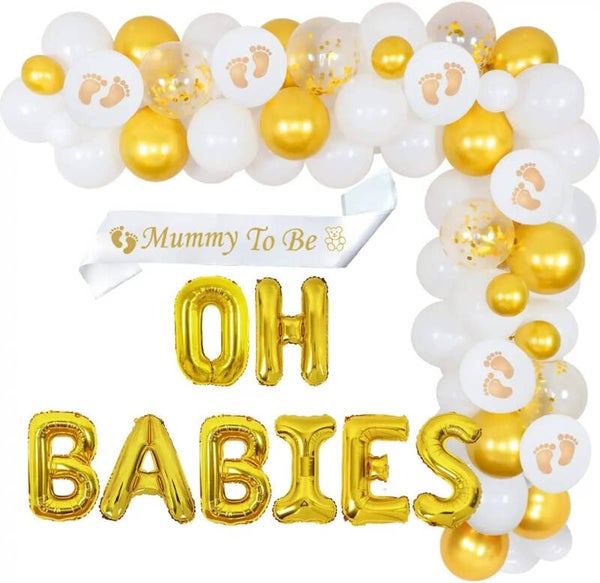Ballon decoratie set Oh Babies goud met wit 86-delig