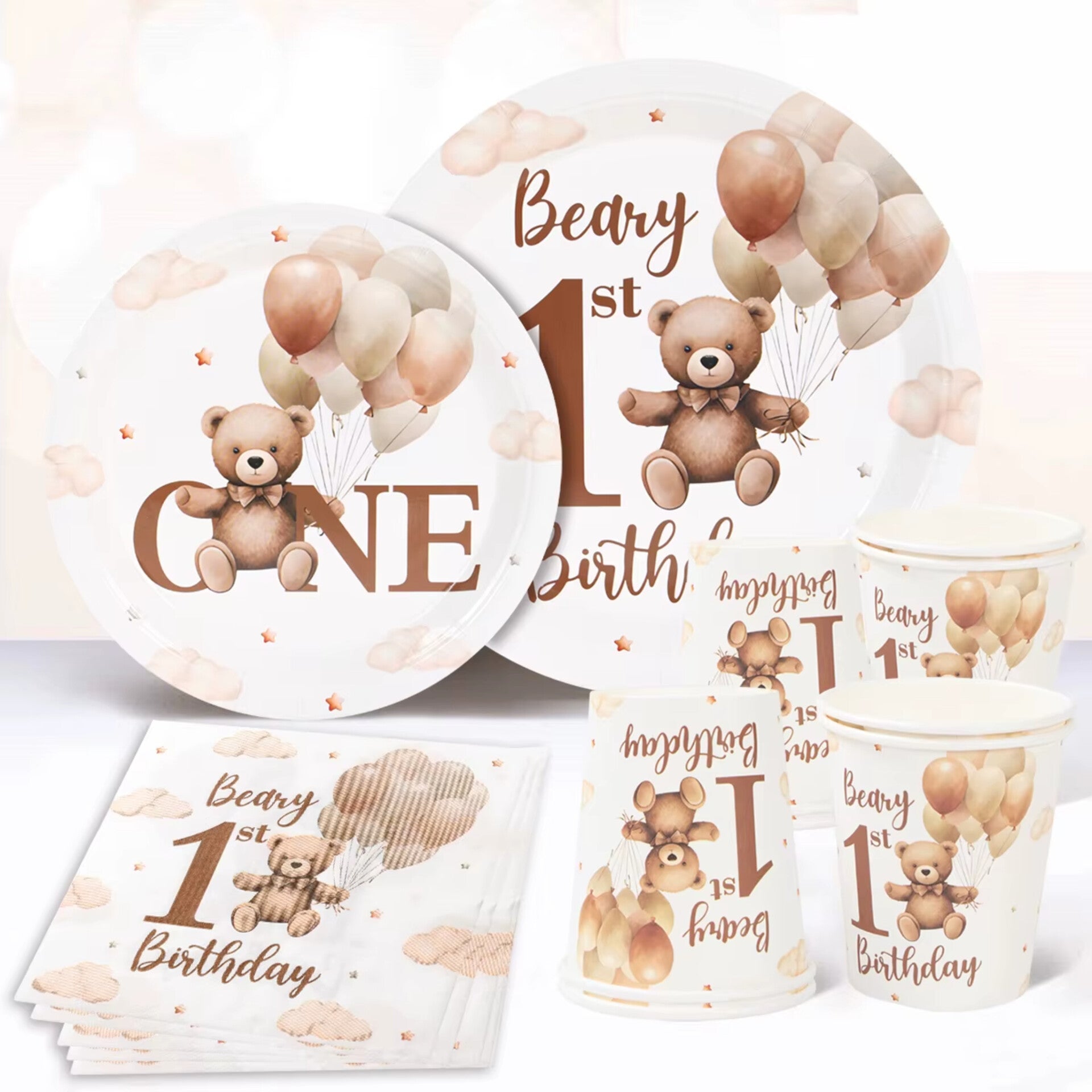 40-delige set Sweet Bear met bordjes, bekertjes en servetten