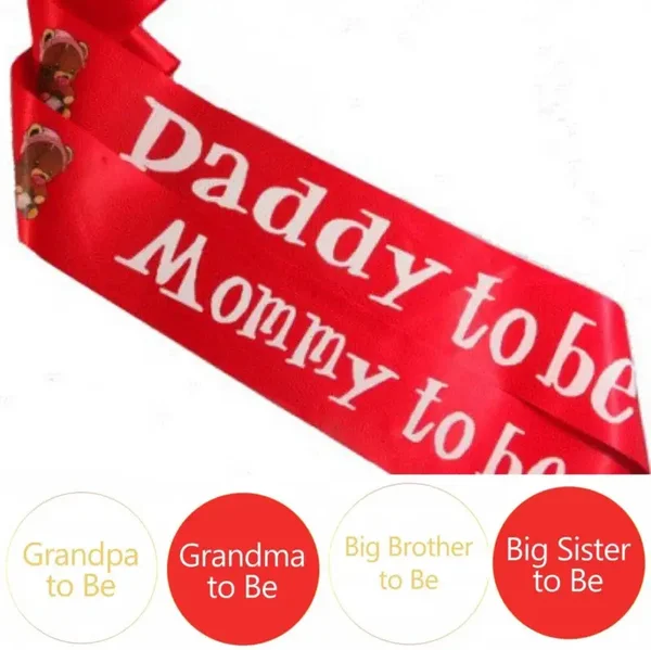 Babyshower set 6-delig met 2 sjerpen en 4 buttons rood goud wit