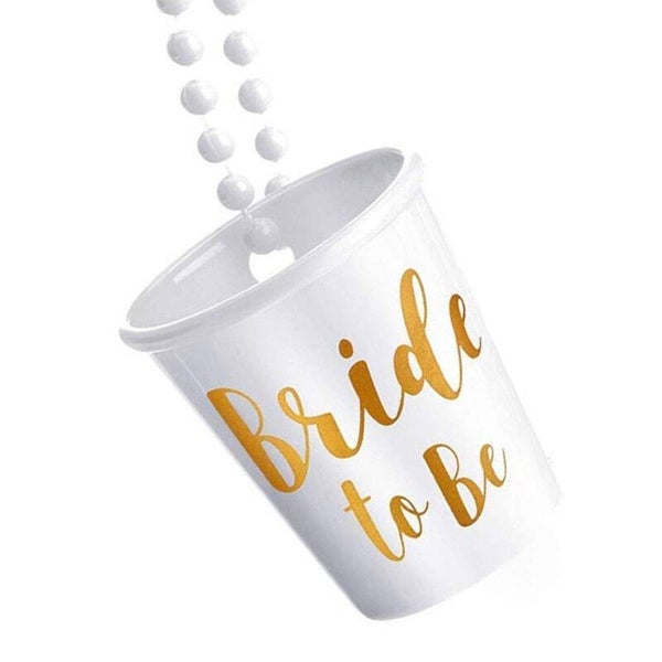 Wit plastic shotglaasje Bride aan ketting