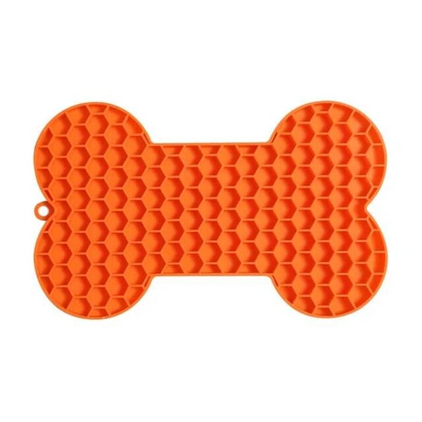 Likmat voor de hond in de vorm van een hondenbot oranje