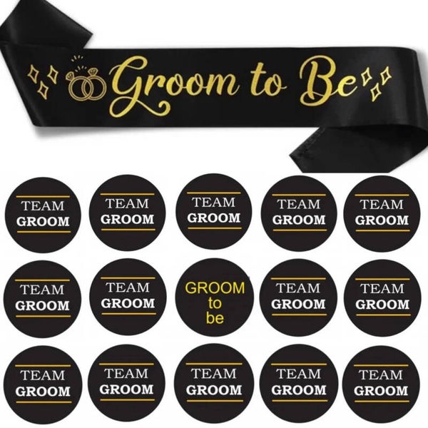 Groom to Be sjerp met 15 buttons Groom en Team Groom zwart met goud