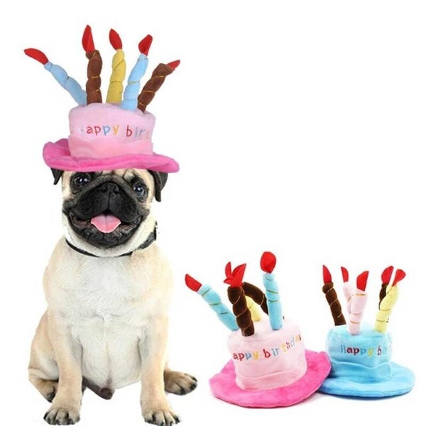 Soft pluche Happy Birthday hoed voor honden roze