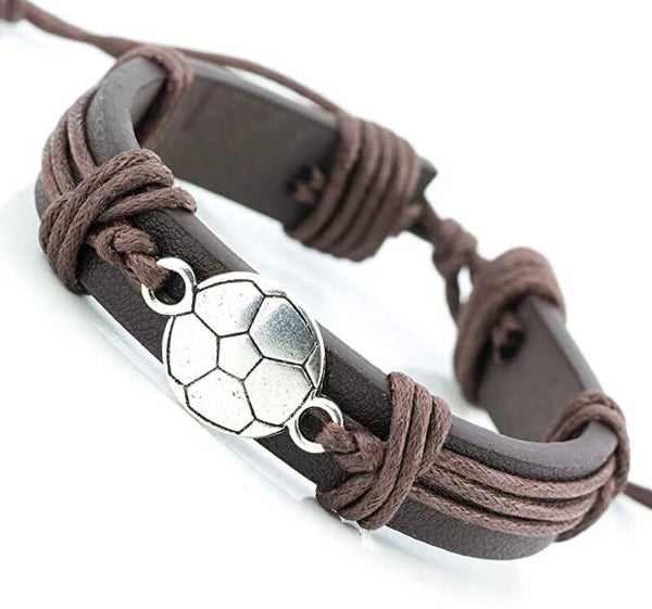 Leren voetbal armband met zilveren bedel