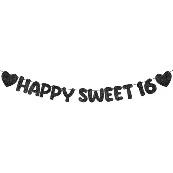 Banner Happy Sweet 16 zwart