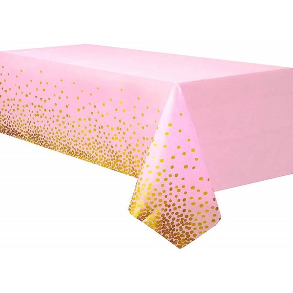 Tafelkleed roze met gouden stippen