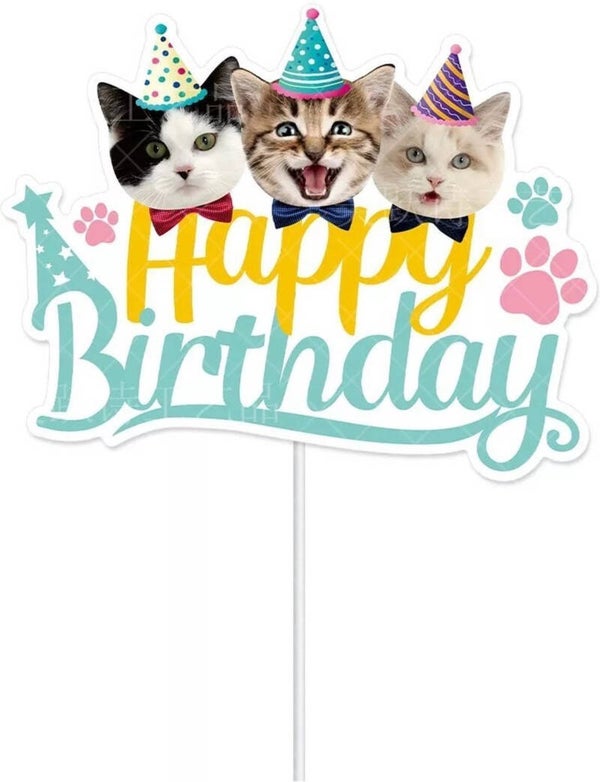 Taart topper Happy Birthday Cats