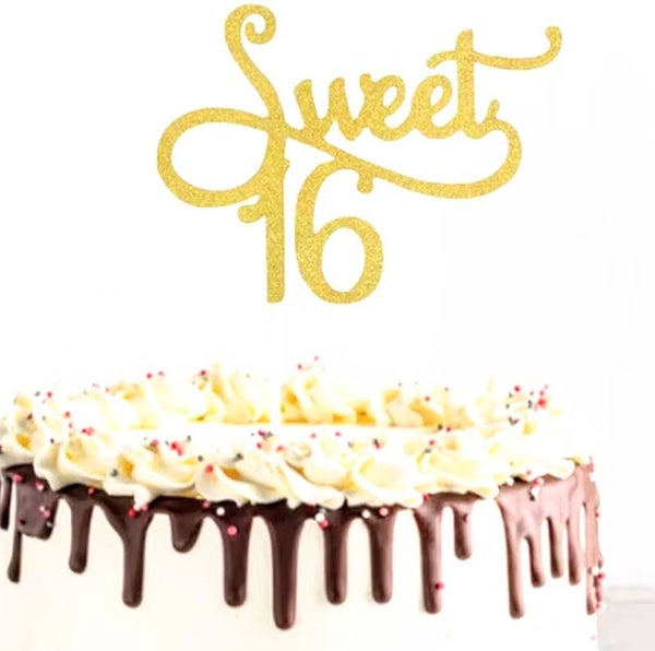 Taart topper Sweet 16 goud