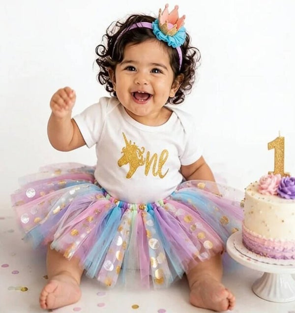 1e verjaardag cakesmash tutu set Unicorn de Luxe met hoedje
