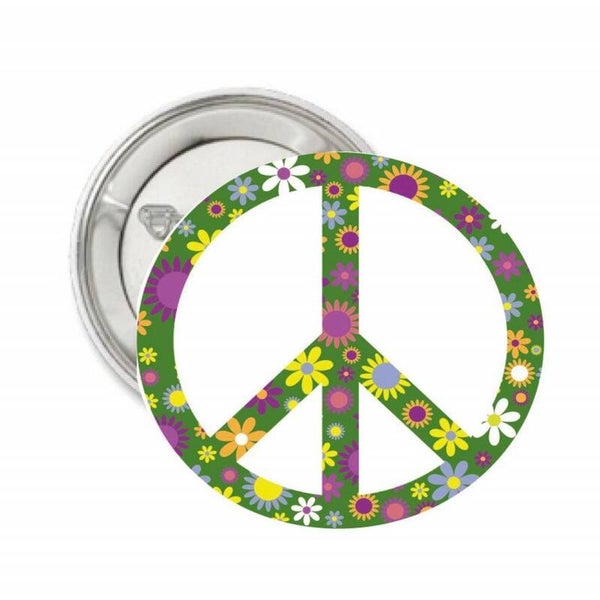 Vredes button Peace Flower Green met speld of (kleding)magneet