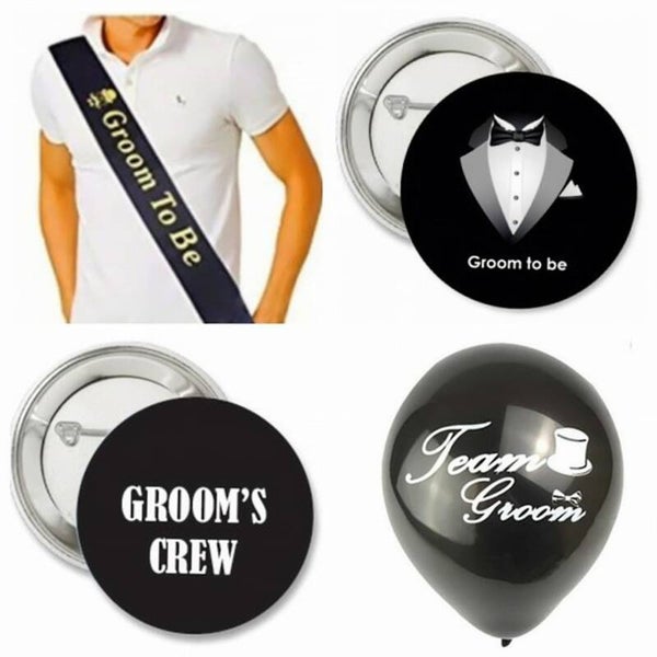 Vrijgezellenfeest set Groom to Be met buttons, sjerp en ballonnen 20-delig