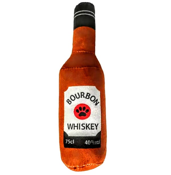 Pluche honden speeltje fles Bourbon whiskey