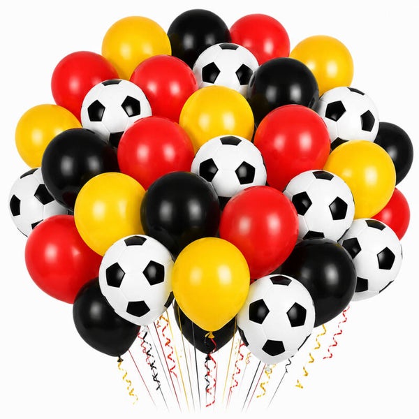 40 Ballonnen rood, geel, zwart en voetbal