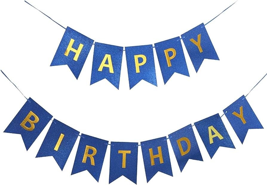 Slinger Happy Birthday donker blauw met folie gouden letters