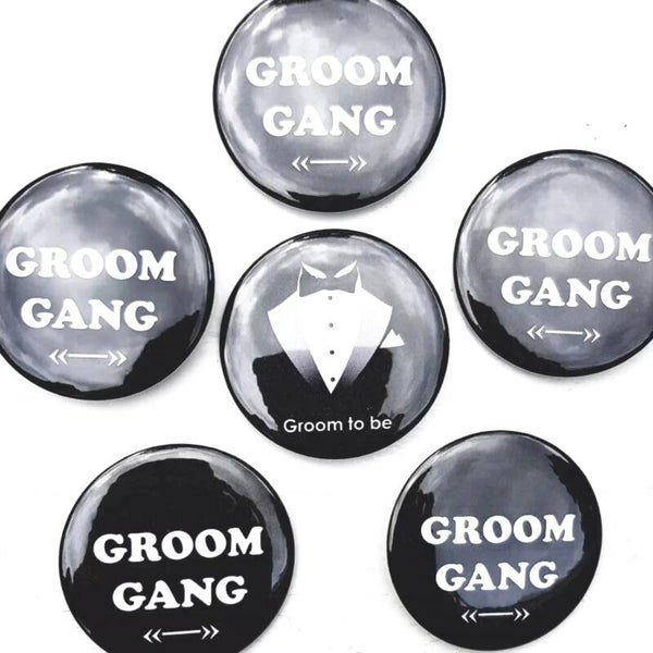6-delige Button set Groom to Be en Groom Gang zwart