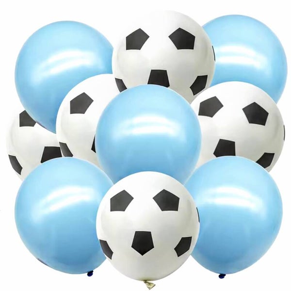 Voetbal ballonnen set zwart met wit en licht blauw 10-delig