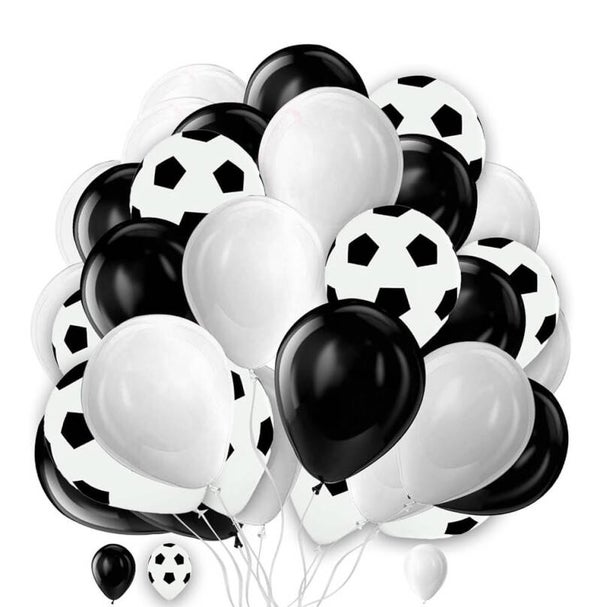 Voetbal ballonnen set zwart met wit 30-delig