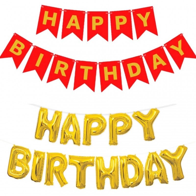 2-delige slinger set Happy Birthday rood met goud