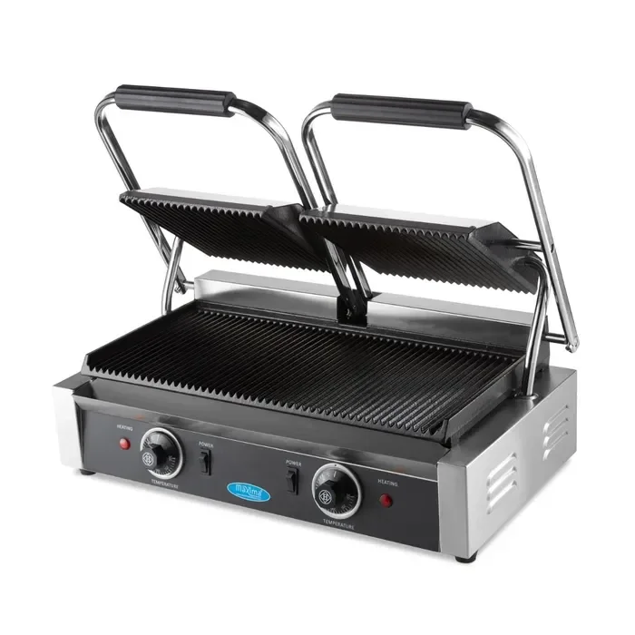 Grill contact - rainuré - plaque de gril double - 2 x 22 cm tarif TTC