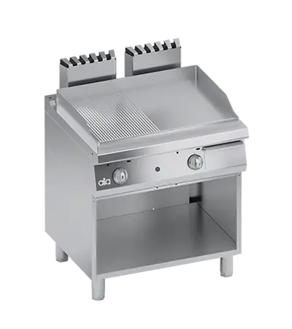 GRILLADE GAZ 1/2 LISSE 1/2 NERVURÉE + BAIE OUVERTE 800