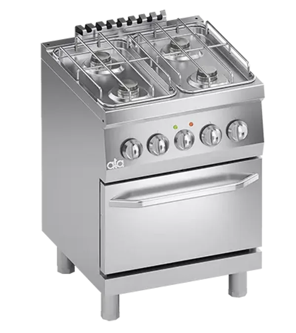 FOURNEAU GAZ 4 BRULEURS + FOUR ELECTRIQUE 1/1 GN