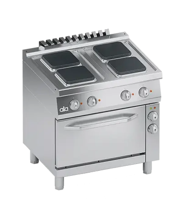 FOURNEAU ELECTRIQUE 4 PLAQUES CARREES + FOUR ELECTRIQUE VENTILE 1/1 GN