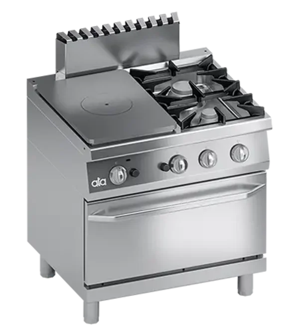 FOURNEAU 2 BRULEURS GAZ + COUP DE FEU GAZ + FOUR GAZ 2/1 GN