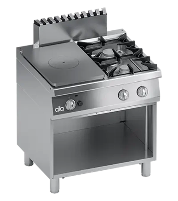 FOURNEAU 2 BRULEURS GAZ + COUP DE FEU GAZ + BAIE OUVERTE