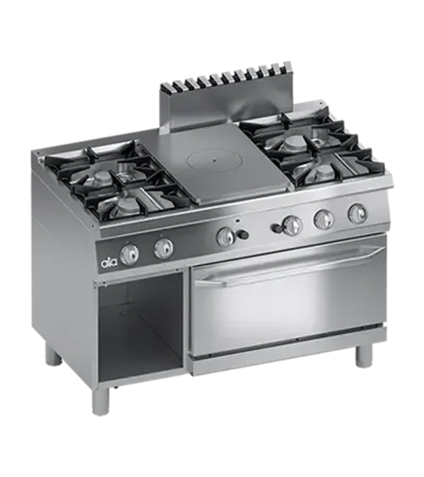 FOURNEAU 4 BRULEURS GAZ + COUP DE FEU GAZ + FOUR GAZ 2/1 GN