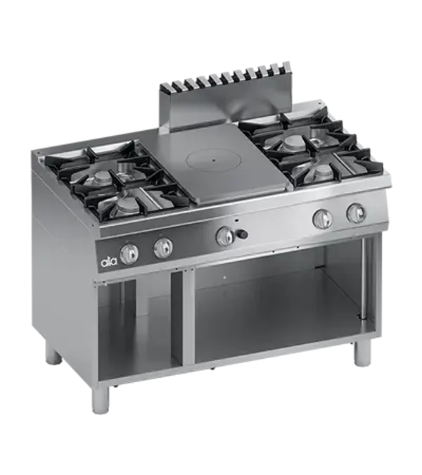 FOURNEAU 4 BRULEURS GAZ + COUP DE FEU GAZ + BAIE OUVERTE