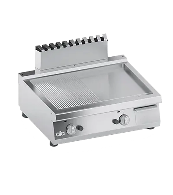 GRILLADE A GAZ AVEC PLAQUE EN INOX 1/2 LISSE 1/2 NERVURÉE  A POSER  800