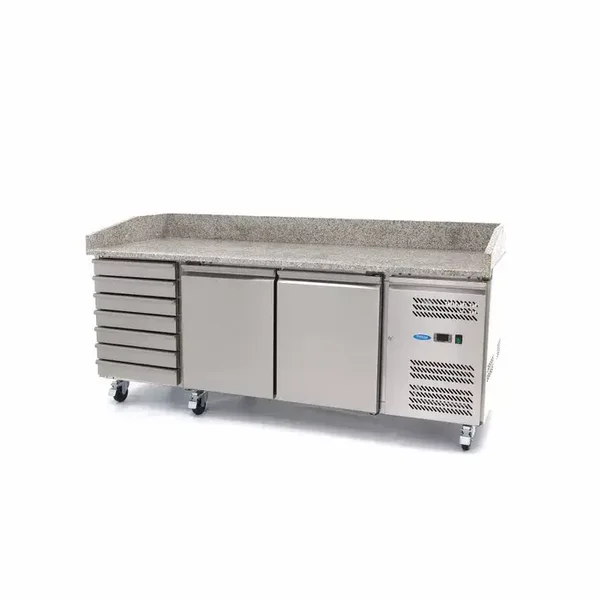 Meuble pour la préparation des pizzas - 202 cm - 2 portes - 7 tiroirs tarif TTC