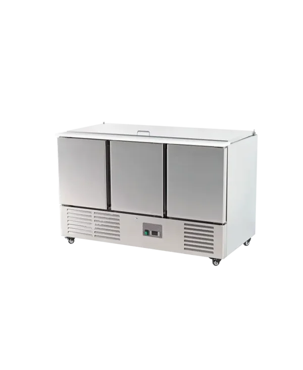 Saladette réfrigérée 3 portes avec Plan de travail en polyéthylène et compartiments GN