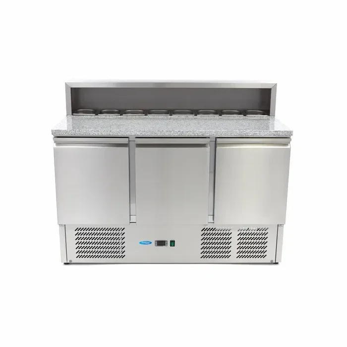 Meuble pour la préparation des pizzas - 137 cm - 3 portes - s'adapte à 8 x 1/6 GN - incl couvercle en acier inoxydable tarif TTC