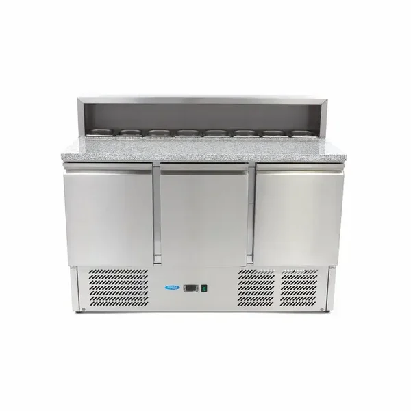 Meuble pour la préparation des pizzas - 137 cm - 3 portes - s'adapte à 8 x 1/6 GN - incl couvercle en acier inoxydable tarif TTC