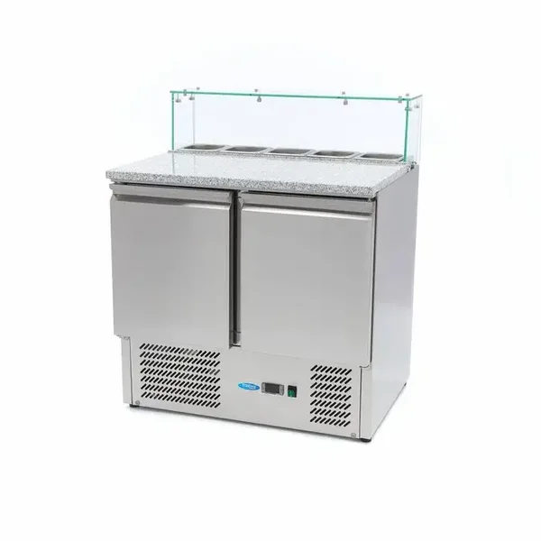 Meuble pour la préparation des pizzas - 90 cm - 2 portes - s'adapte à 5 x 1/6 GN - incl couvercle en verre tarif TTC