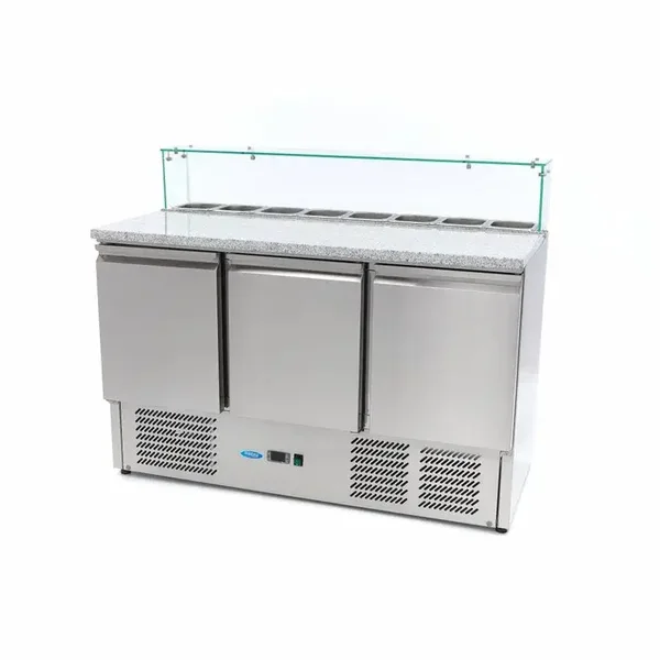 Meuble pour la préparation des pizzas - 137 cm - 3 portes - s'adapte à 8 x 1/6 GN - incl couvercle en verre tarif TTC