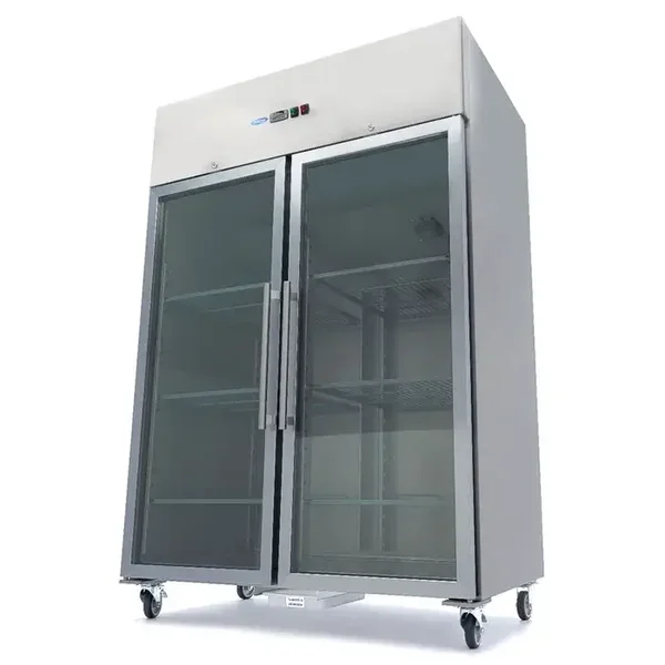 Armoire double positive 1200 L - 6 étagères réglables (2/1 GN) - acier inoxydable - avec porte en verre tarif TTC