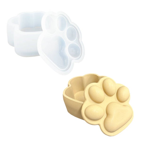 Jesmonite Siliconen mal 15,6cm x 15cm x 5,3cm - Katten­poot opbergdoos met deksel