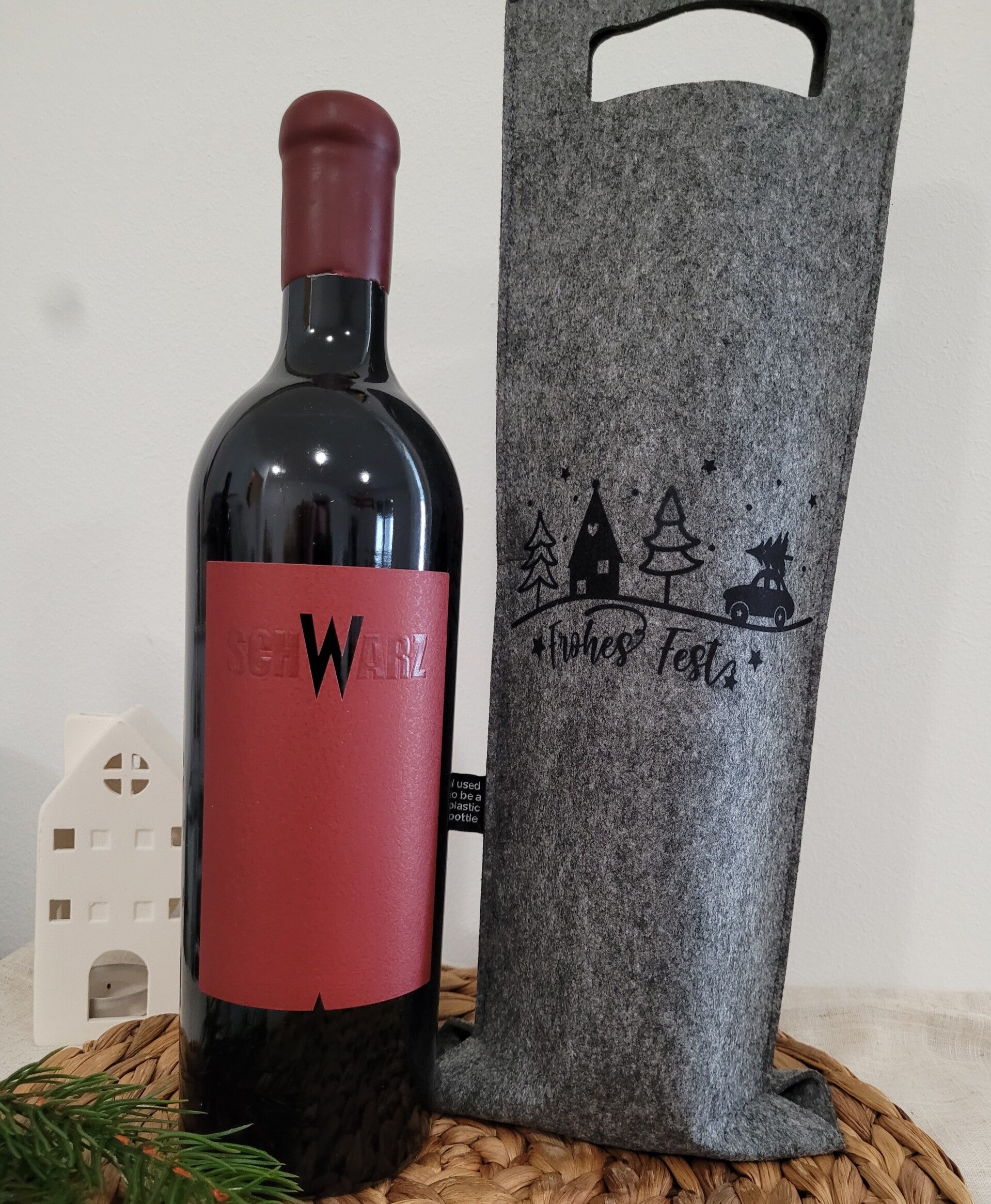 Weintasche aus Filz - Frohes Fest